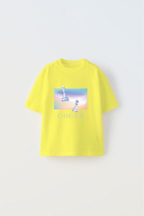تی شرت زرد بچه گانه اورسایز یقه گرد پنبه (نخی) جوان کد 832075174