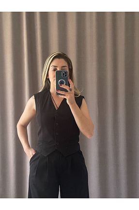 شلوار پارچه ای مشکی زنانه فاق بلند Selenin Elbiseleri - کد 832364861
