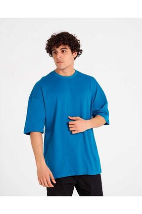 تیشرت آبی زنانه اورسایز Breezy - کد 746218175
