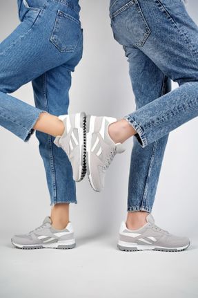 کفش اسنیکر طوسی زنانه بند دار چرم مصنوعی کد 117345418