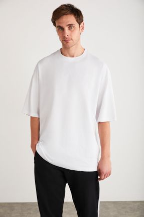 تی شرت سفید مردانه اورسایز یقه گرد تکی جوان کد 815346637