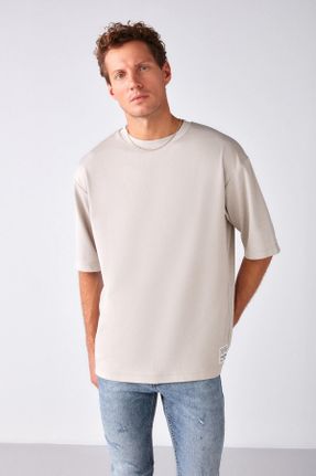 تی شرت طوسی مردانه یقه گرد اورسایز تکی جوان کد 357245242