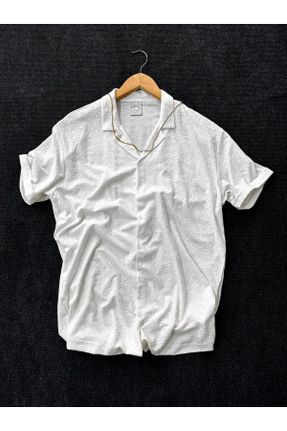 پیراهن سفید مردانه اورسایز یقه پیراهنی کد 682972051