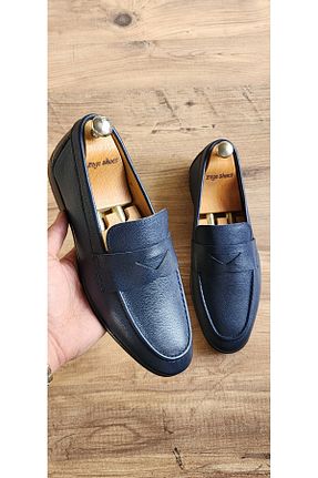 کفش لوفر سرمه ای مردانه چرم خالص Zegeshoes - کد 832523546
