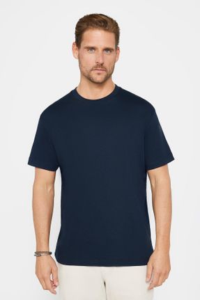 تی شرت سرمه ای مردانه رگولار یقه گرد تکی طراحی کد 817862333