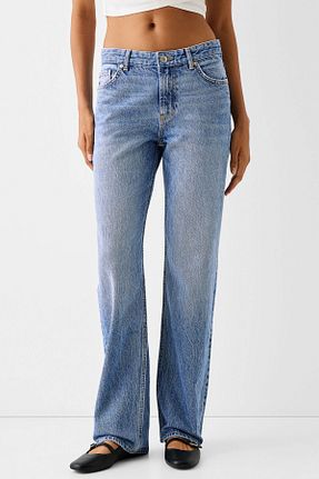 شلوار جین سرمه ای زنانه رگولار Bershka - کد 832556726