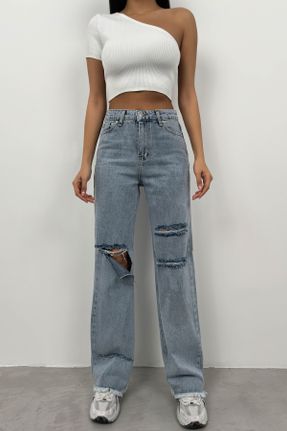 شلوار جین آبی زنانه فاق بلند جین استاندارد بلند کد 785219284