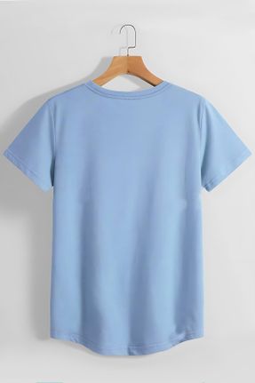 تی شرت آبی زنانه اورسایز یقه گرد تکی کد 832595559
