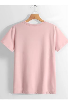 تی شرت صورتی زنانه اورسایز یقه گرد تکی کد 827349008