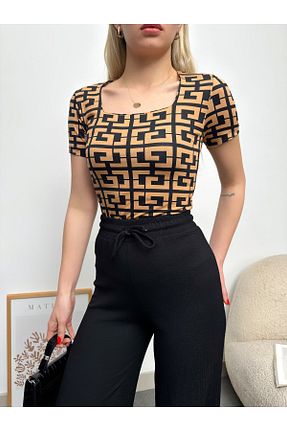 بلوز قهوه ای زنانه طرح دار LoomTex - کد 825205756