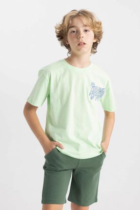 تی شرت سبز بچه گانه رگولار یقه گرد کد 831682230