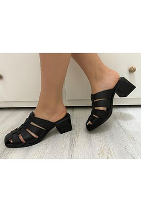 دمپائی مشکی زنانه چرم خالص Kesim Shoes - کد 832728703