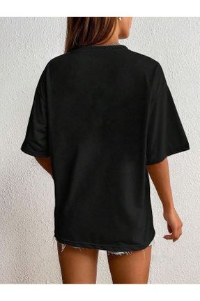تی شرت مشکی زنانه اورسایز یقه گرد پنبه (نخی) تکی طراحی کد 831395441