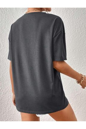 تی شرت طوسی زنانه اورسایز یقه گرد پنبه (نخی) تکی طراحی کد 813438270