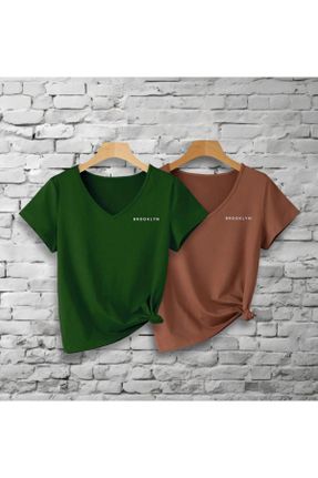 تی شرت سبز زنانه رگولار یقه هفت پنبه (نخی) 2