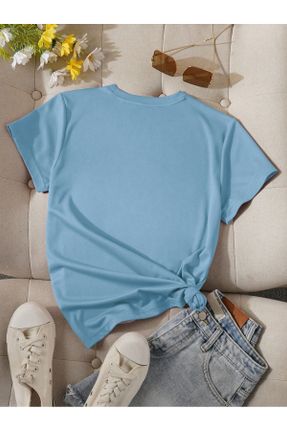 تی شرت آبی زنانه یقه گرد اورسایز پنبه (نخی) تکی طراحی کد 832739082