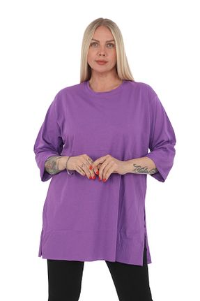 تیشرت بنفش زنانه سایز بزرگ Rümeysa - کد 832738974