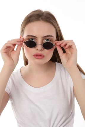 عینک آفتابی مشکی زنانه 47 UV400 فلزی سایه روشن بیضی کد 75689941