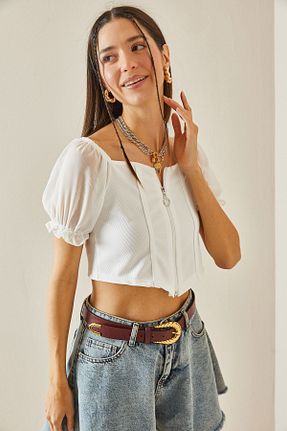 بلوز سفید زنانه ساده XHAN - کد 832790535