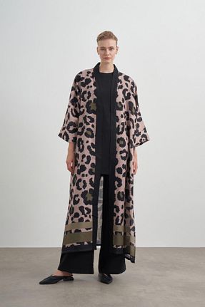 کافتان و کیمونو حجاب خاکی زنانه بافت Hare Butik - کد 832952454