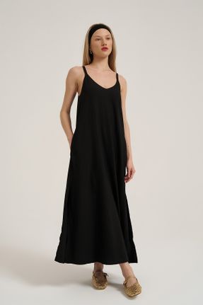 لباس مشکی زنانه بافتنی مخلوط ویسکون راحت بند دار بیسیک کد 825193532