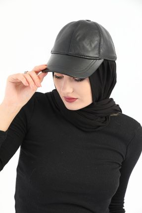 کلاه مشکی زنانه چرم طبیعی کد 135817749