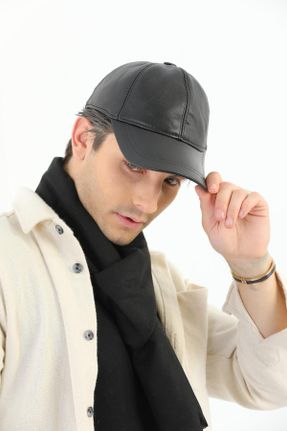 کلاه مشکی مردانه چرم طبیعی کد 377356548
