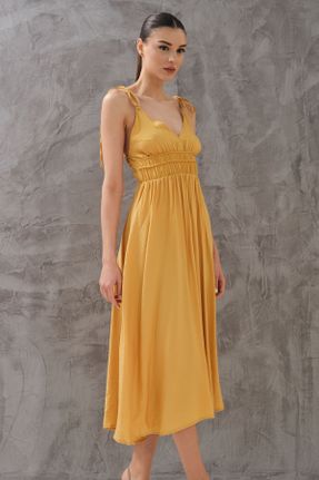 لباس زرد زنانه بافتنی کتان راحت بند دار بیسیک کد 824663973