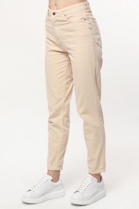 شلوار جین بژ زنانه فاق بلند جین ساده استاندارد کد 833009223