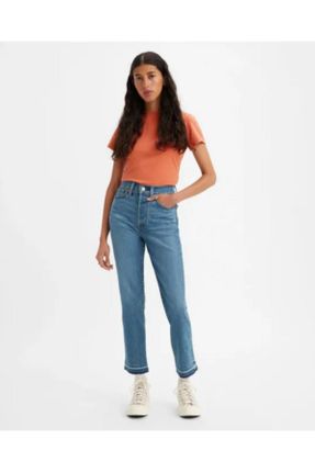 شلوار جین آبی زنانه فاق بلند استاندارد کد 832792870