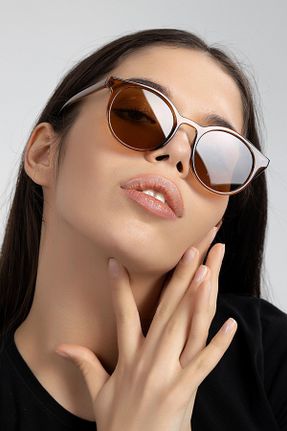 عینک آفتابی قهوه ای زنانه 52 UV400 پلاستیک مات گرد کد 266256333