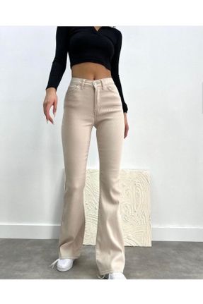 شلوار جین بژ زنانه پاچه اسپانیولی فاق بلند جین استاندارد کد 669181757
