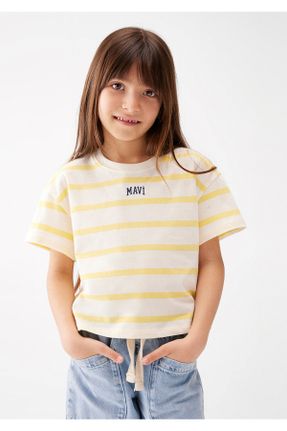 تی شرت زرد بچه گانه رگولار یقه گرد پنبه (نخی) تکی کد 810719870