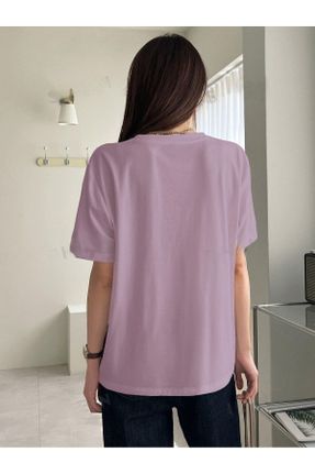 تی شرت بنفش زنانه اورسایز یقه گرد پنبه (نخی) تکی طراحی کد 809377123