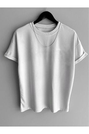 تی شرت سفید زنانه اورسایز یقه گرد پنبه (نخی) تکی طراحی کد 794003444