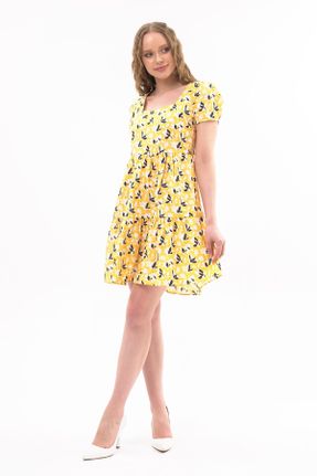 لباس زرد زنانه بافتنی پنبه (نخی) گلوژ آستین-کوتاه کد 311600338
