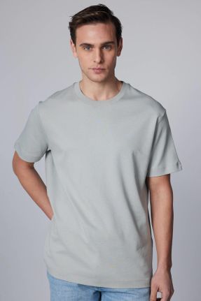 تی شرت طوسی مردانه یقه گرد رگولار تکی طراحی کد 812707163