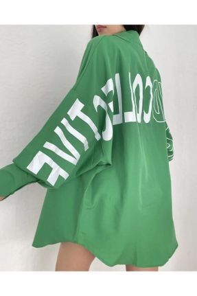 پیراهن سبز زنانه اورسایز یقه پیراهنی پوپلین کد 825196084