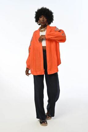 کیمونو نارنجی زنانه مخلوط پلی استر بافتنی کد 802508693