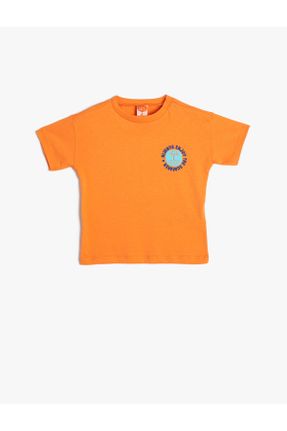 تی شرت نارنجی بچه گانه رگولار یقه گرد پنبه (نخی) تکی کد 789650414