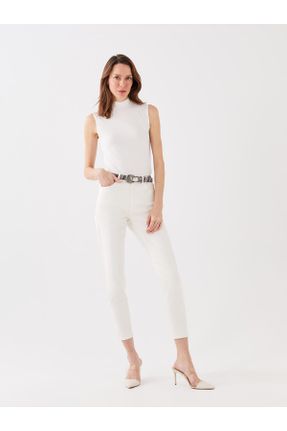 شلوار جین سفید زنانه پاچه لوله ای اسلیم استاندارد کد 832753810