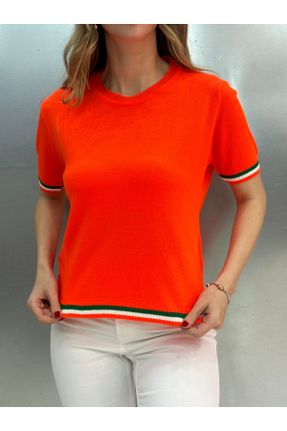 تی شرت نارنجی زنانه یقه گرد اکریلیک تکی کد 832806973