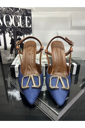 کفش پاشنه بلند کلاسیک آبی زنانه پارچه PAMİR - کد 832866639