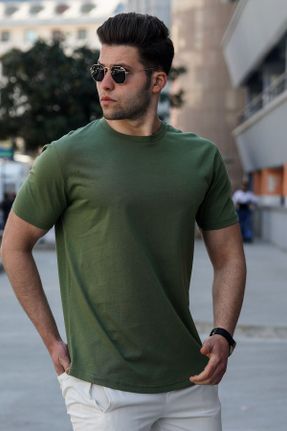 تی شرت خاکی مردانه رگولار پنبه - پلی استر یقه گرد تکی بیسیک کد 100273250