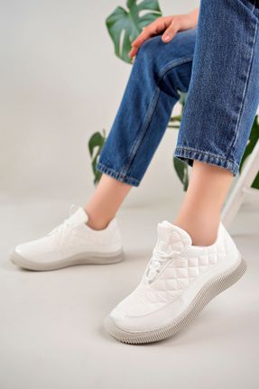 کفش اسنیکر سفید زنانه پارچه نساجی کد 833007689