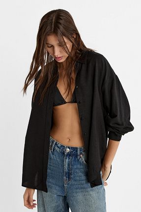 پیراهن مشکی زنانه ریلکس فیت Stradivarius - کد 833063032