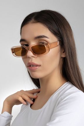 عینک آفتابی بژ زنانه 52 UV400 پلاستیک مستطیل کد 258349207