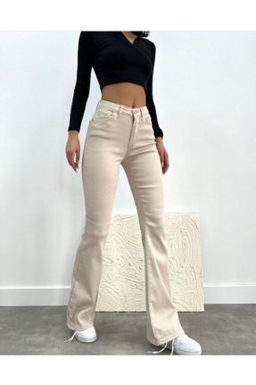 شلوار جین بژ زنانه پاچه اسپانیولی فاق بلند جین استاندارد کد 669181757