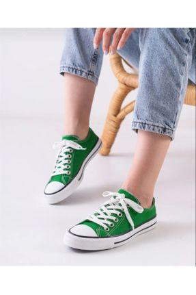 کفش اسنیکر سبز زنانه بند دار پارچه نساجی کد 465095009