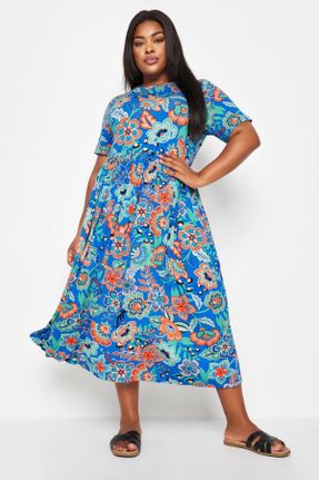 لباس آبی زنانه ویسکون سایز بزرگ بافتنی کد 828109060